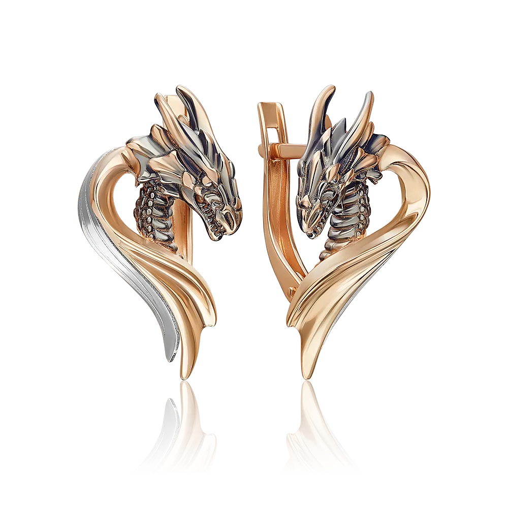 Серьги «Таинственный дракон» (пожелание здоровья) из комбинированного золота 02-4686-01-000-1111