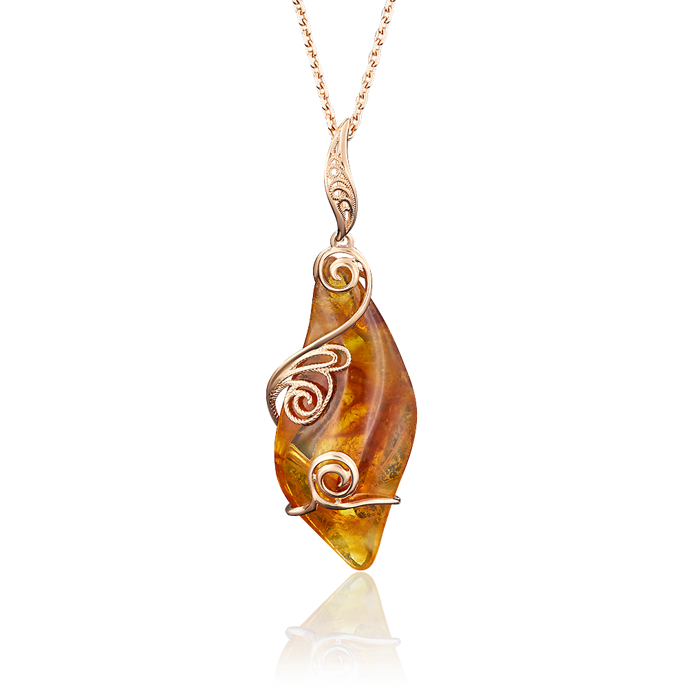 Подвеска из красного золота с янтарём 03-2530-00-271-1110-46