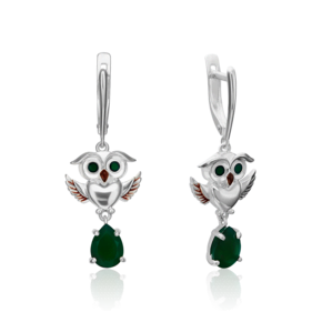 Серьги «Совы» с английским замком из серебра с халцедоном и эмалью 02-4633-00-274-0200-68