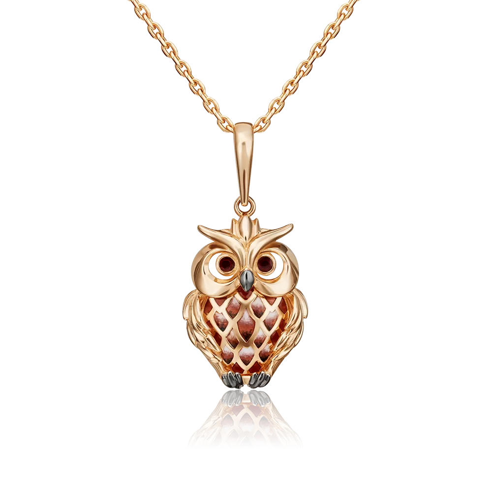 Подвеска «Сова» из красного золота с эмалью 03-3221-00-000-1110-48