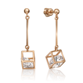 Серьги-пусеты из красного золота с фианитом 02-4382-00-501-1110-38