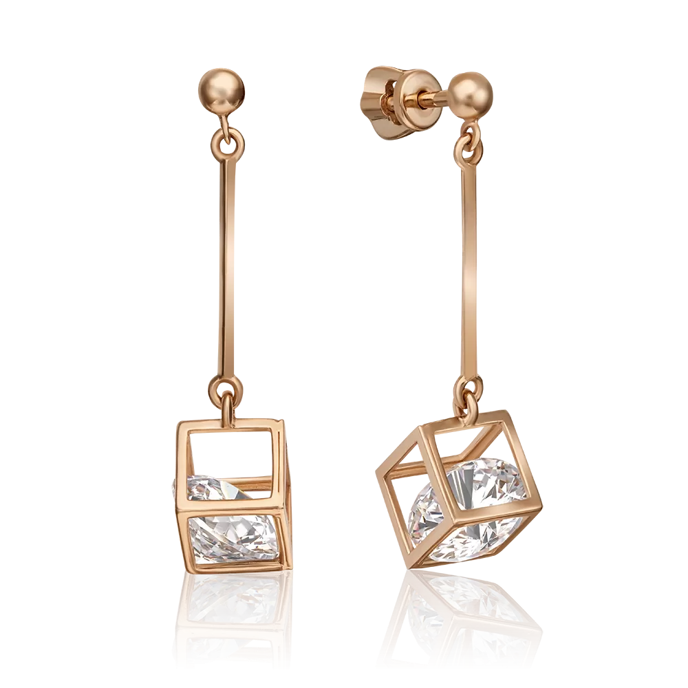 Серьги-пусеты из красного золота с фианитом 02-4382-00-501-1110-38