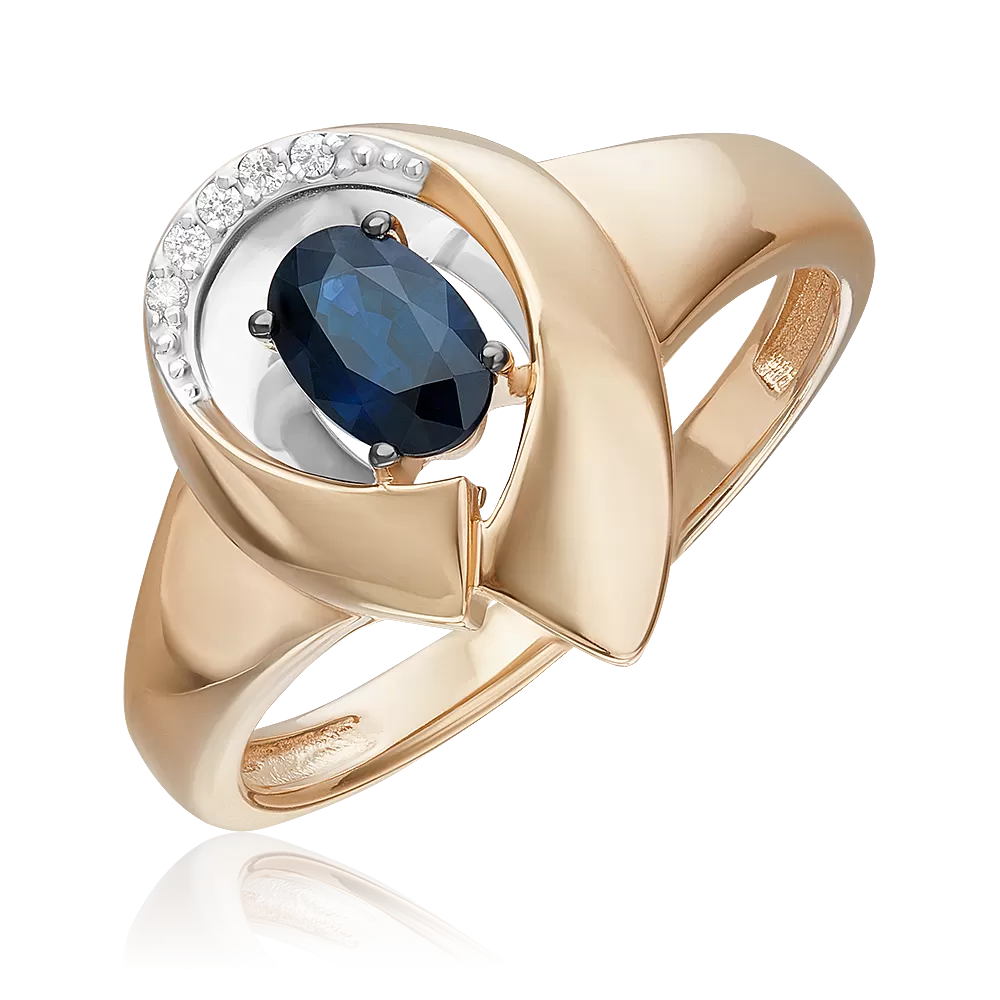 Кольцо из комбинированного золота с сапфиром и бриллиантами 01-5747-00-105-1111