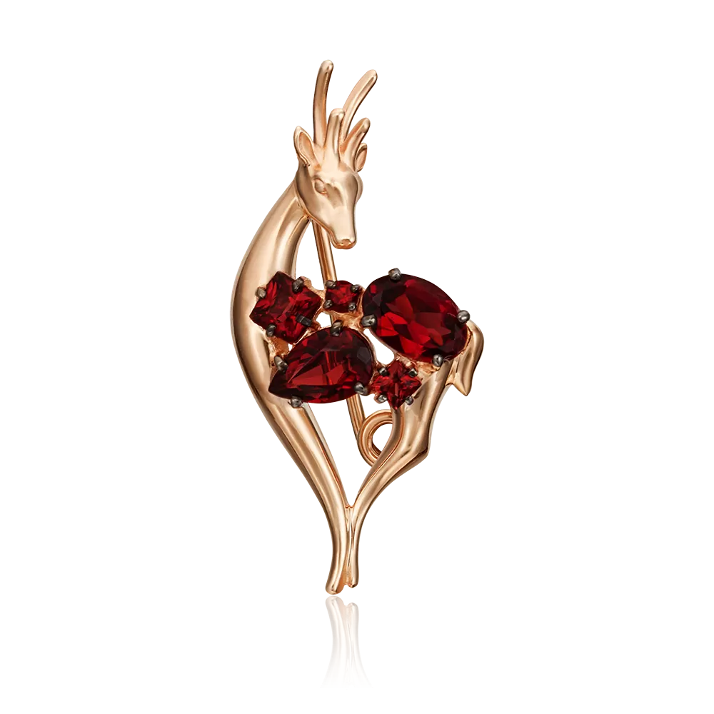 Брошь «Олень» из красного золота с гранатами 04-0235-00-204-1110-57
