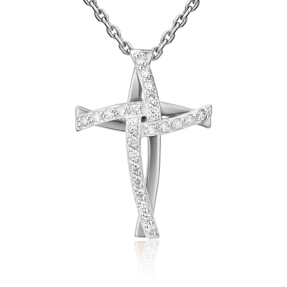 Декоративный крест из белого золота с бриллиантами 03-3309-00-101-1120-30