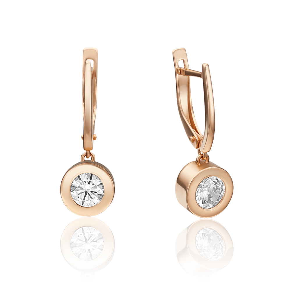 Серьги с английским замком из красного золота с фианитом 02-4500-00-501-1110-38