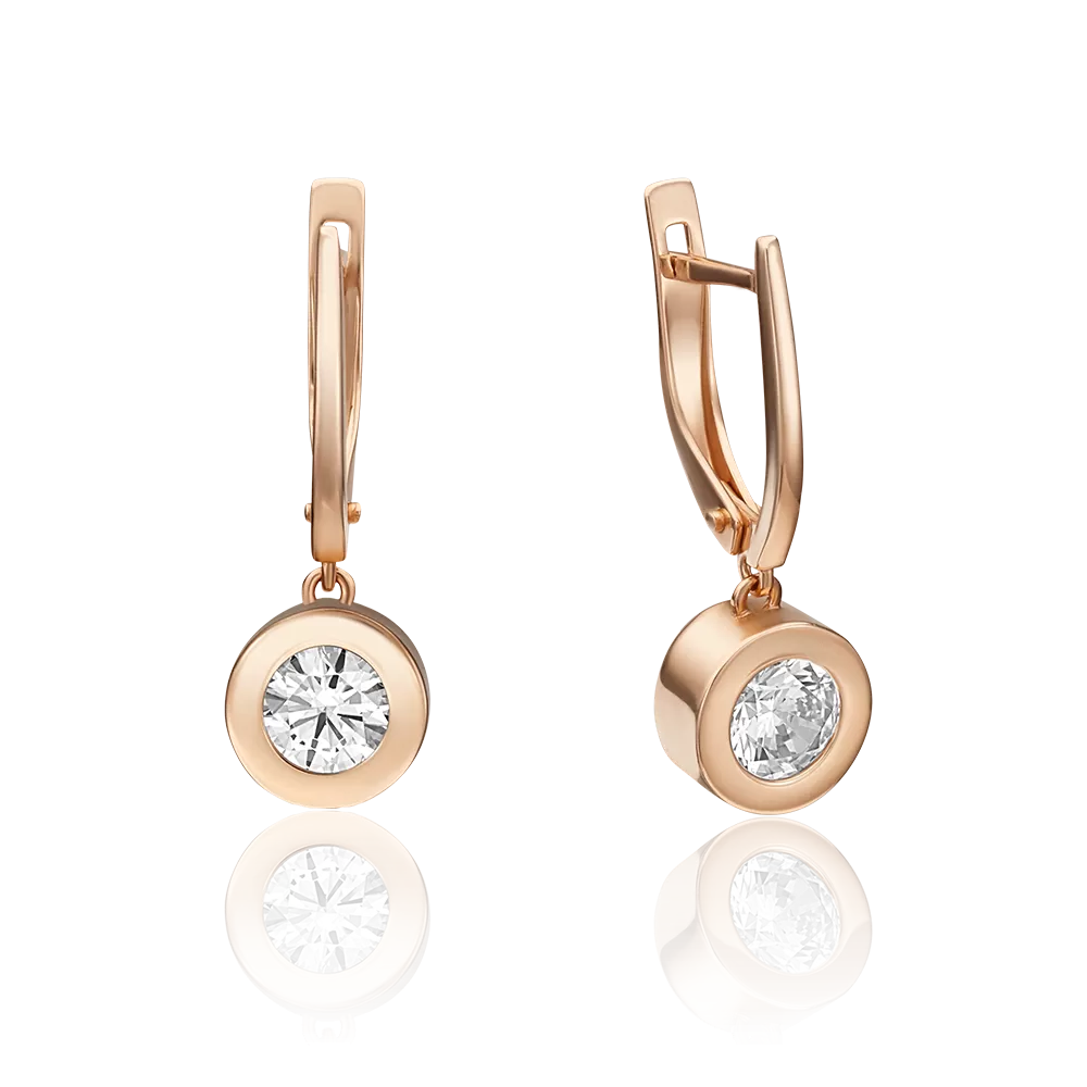 Серьги с английским замком из красного золота с фианитом 02-4500-00-501-1110-38