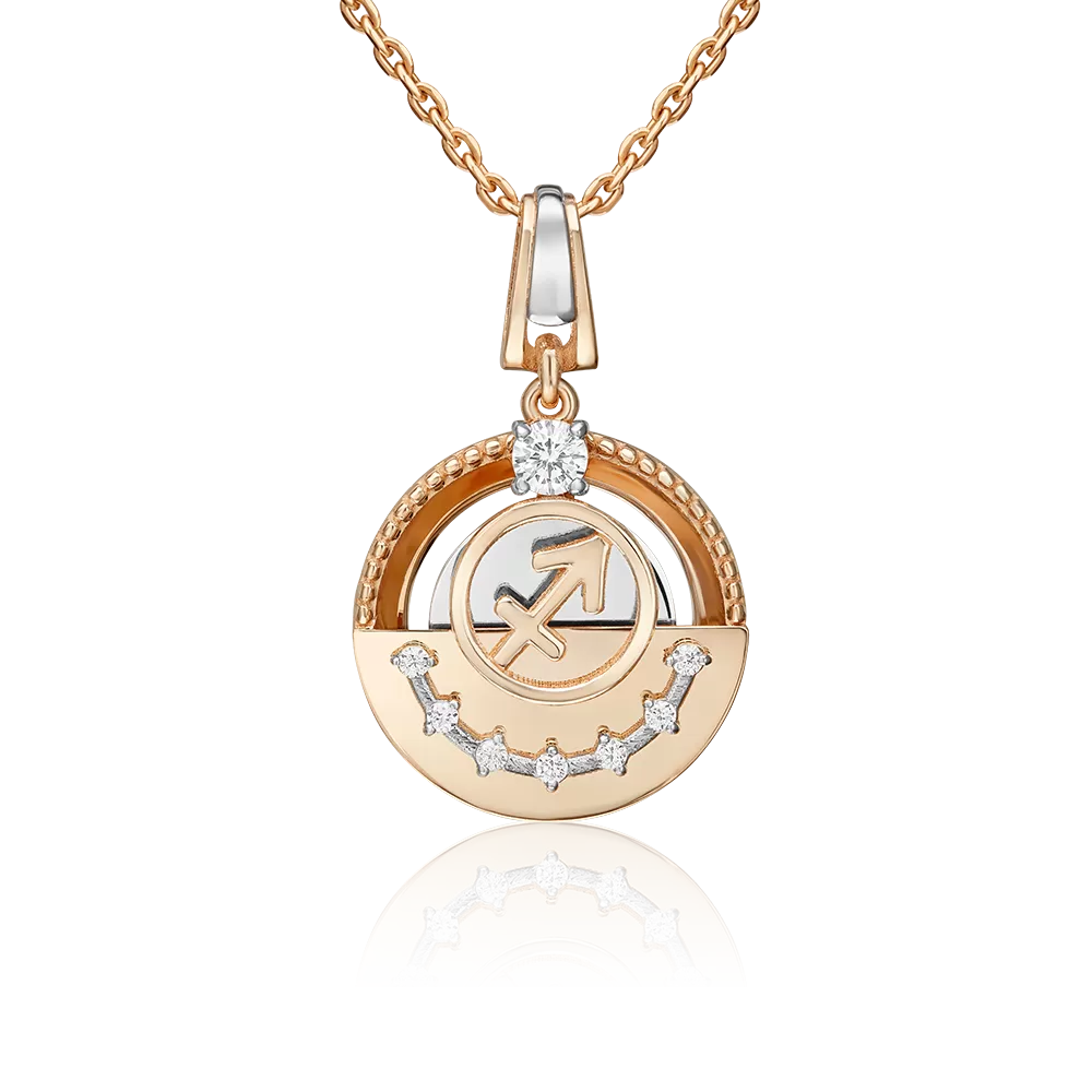 Подвеска «Знак зодиака Стрелец» из комбинированного золота с фианитами 03-3463-02-401-1111