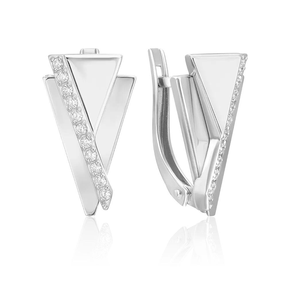 Серьги с английским замком из белого золота с фианитами 02-5127-00-401-1120