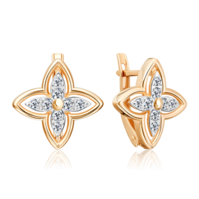 Серьги с английским замком из красного золота с фианитами 02-5511-00-401-1110