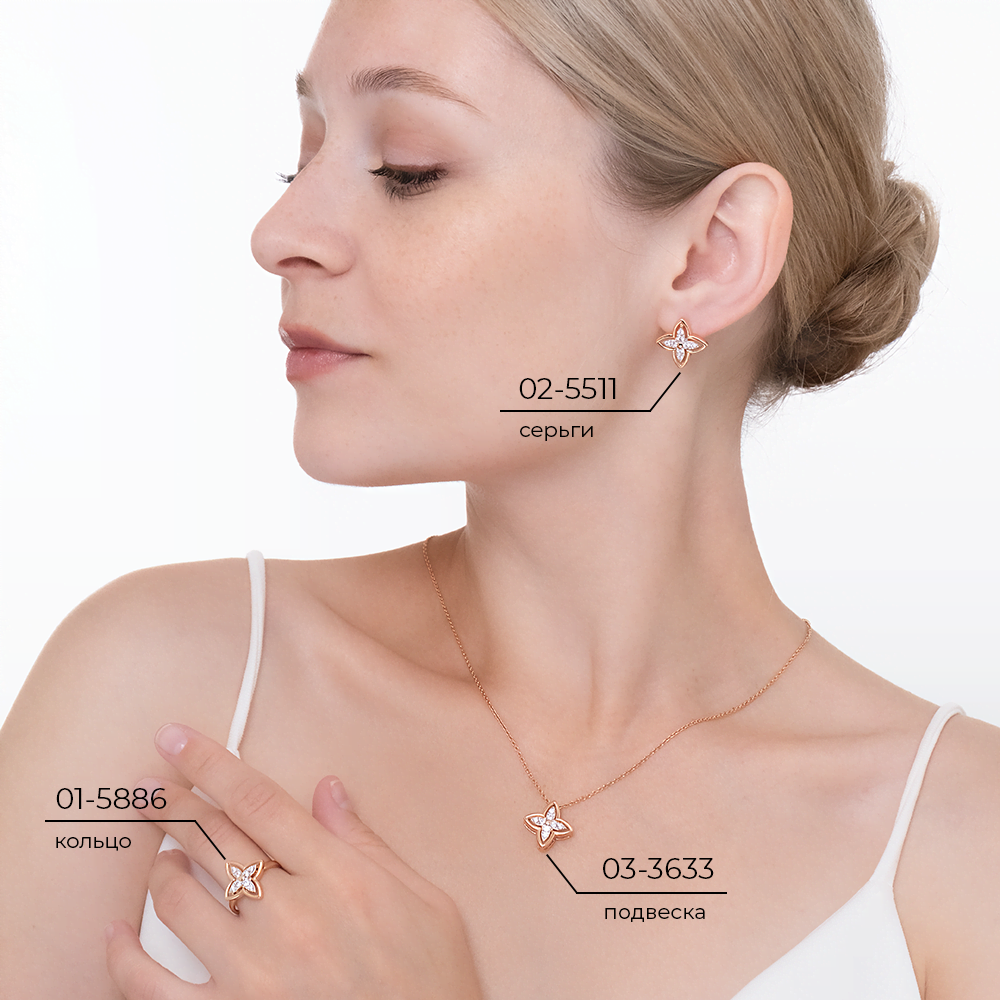Серьги с английским замком из красного золота с фианитами 02-5511-00-401-1110