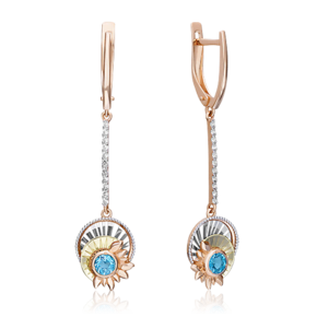 Серьги «Два солнца» с английским замком из комбинированного золота с топазом и натуральными топазами white 02-4774-00-201-1140-75