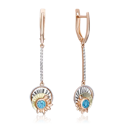 Серьги «Два солнца» с английским замком из комбинированного золота с топазом и натуральными топазами white 02-4774-00-201-1140-75