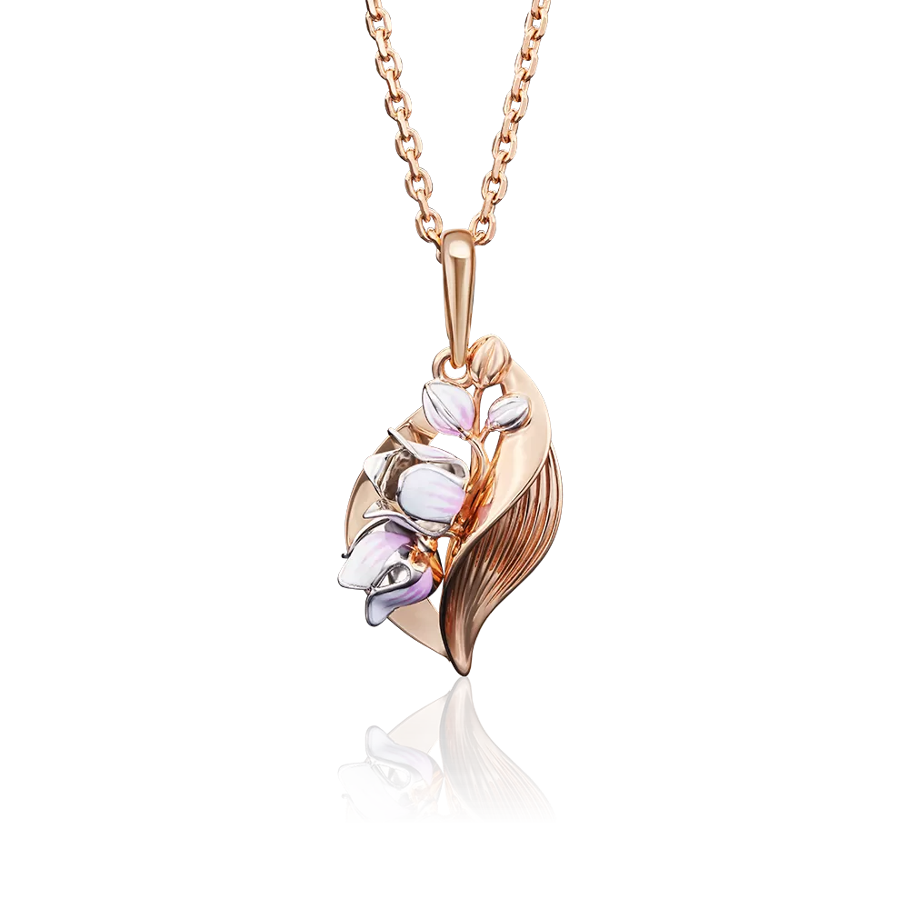 Подвеска «Ландыш» из комбинированного золота с эмалью 03-2653-00-000-1111-59