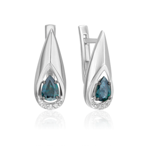 Серьги с английским замком из белого золота с сапфиром и бриллиантами 02-5221-00-105-1120