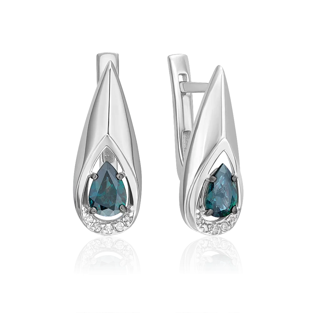 Серьги с английским замком из белого золота с сапфиром и бриллиантами 02-5221-00-105-1120