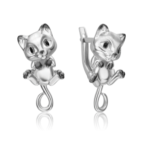 Серьги «Кошки» с английским замком из серебра с эмалью 02-4974-00-000-0200