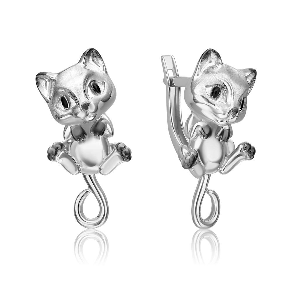 Серьги «Кошки» с английским замком из серебра с эмалью 02-4974-00-000-0200