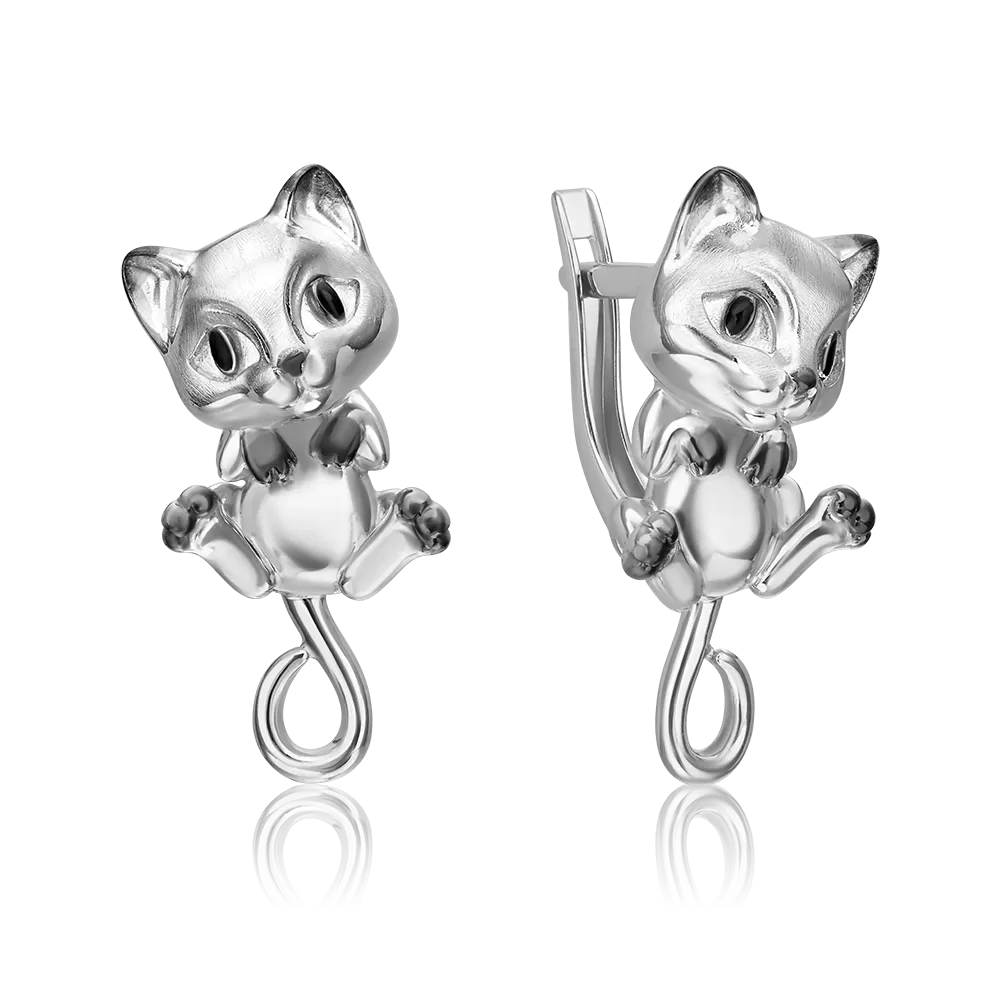 Серьги «Кошки» с английским замком из серебра с эмалью 02-4974-00-000-0200