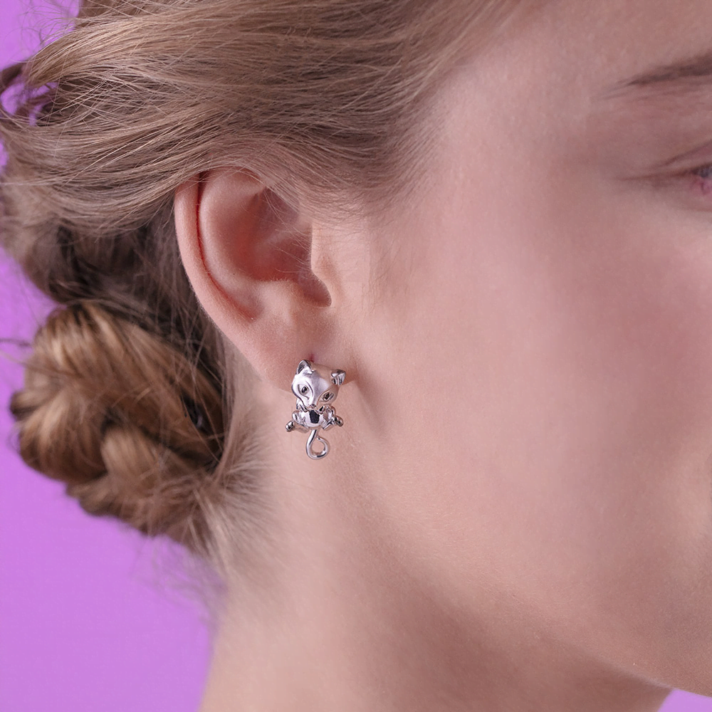 Серьги «Кошки» с английским замком из серебра с эмалью 02-4974-00-000-0200