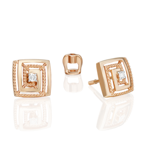 Серьги-пусеты из красного золота с бриллиантом 02-5437-00-101-1110