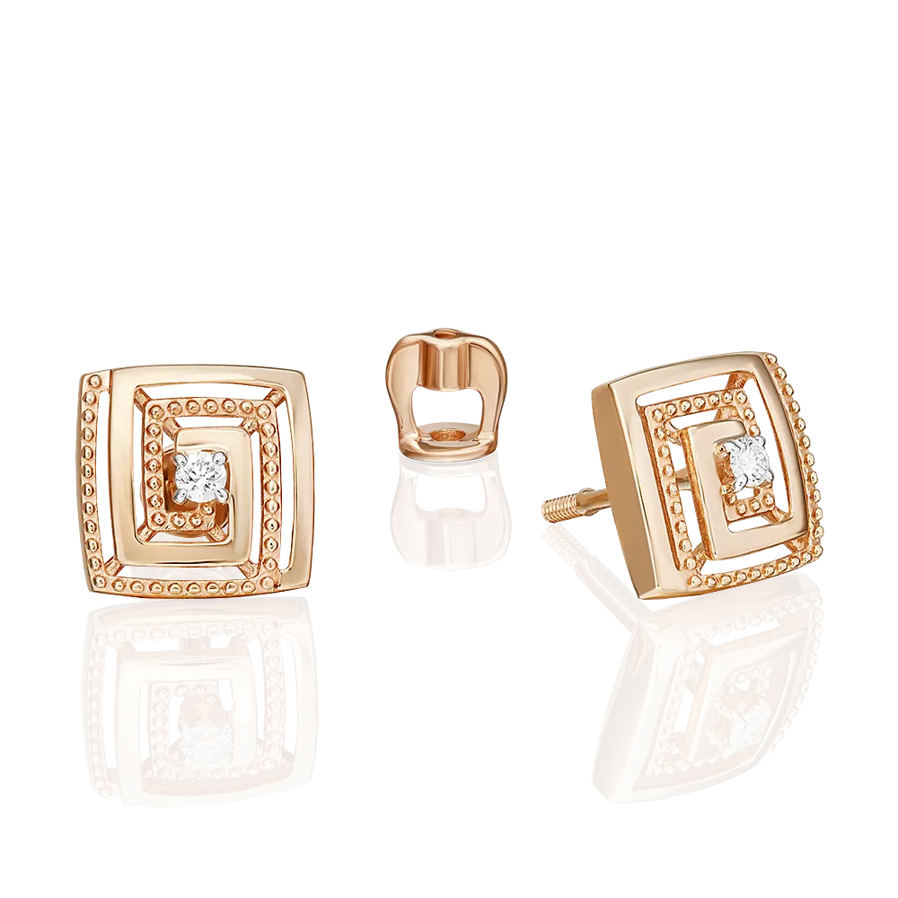 Серьги-пусеты из красного золота с бриллиантом 02-5437-00-101-1110