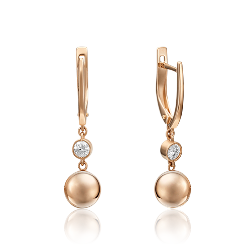 Серьги с английским замком из красного золота с фианитом 02-4492-00-401-1110