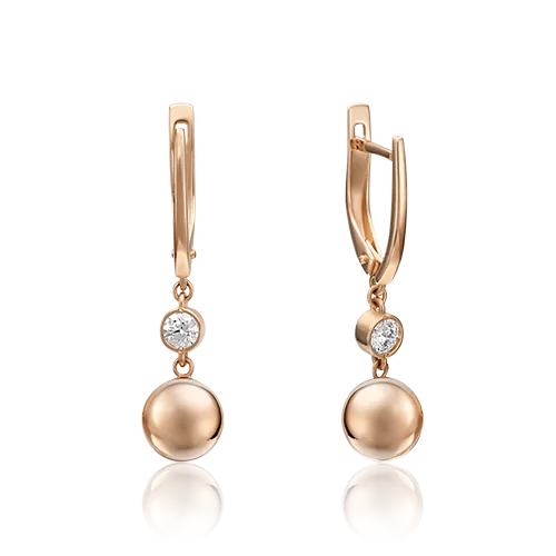 Серьги с английским замком из красного золота с фианитом 02-4492-00-401-1110