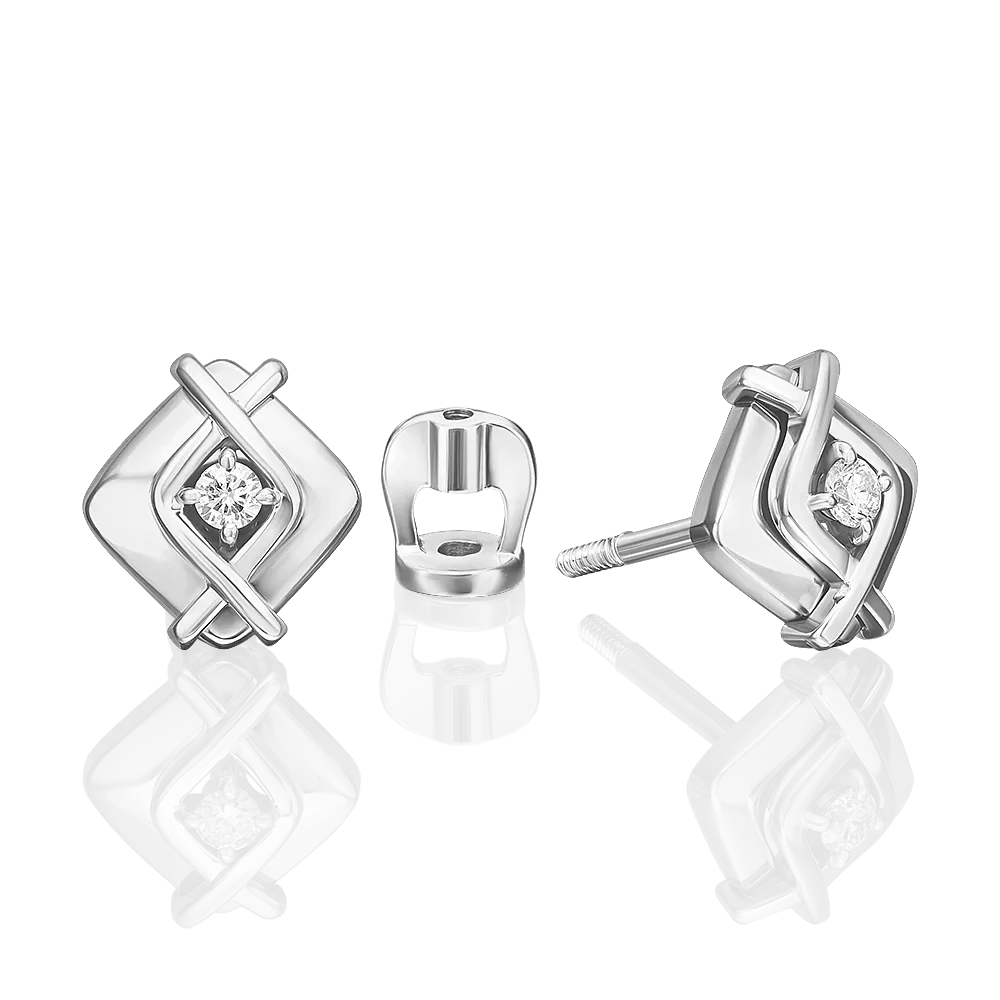 Серьги-пусеты из белого золота с бриллиантом 02-5363-00-101-1120