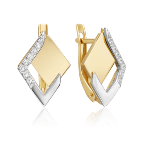 Серьги с английским замком из комбинированного золота с фианитами 02-5124-00-401-1121