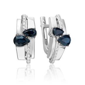 Серьги с английским замком из белого золота с сапфирами и бриллиантами 02-5257-00-105-1120