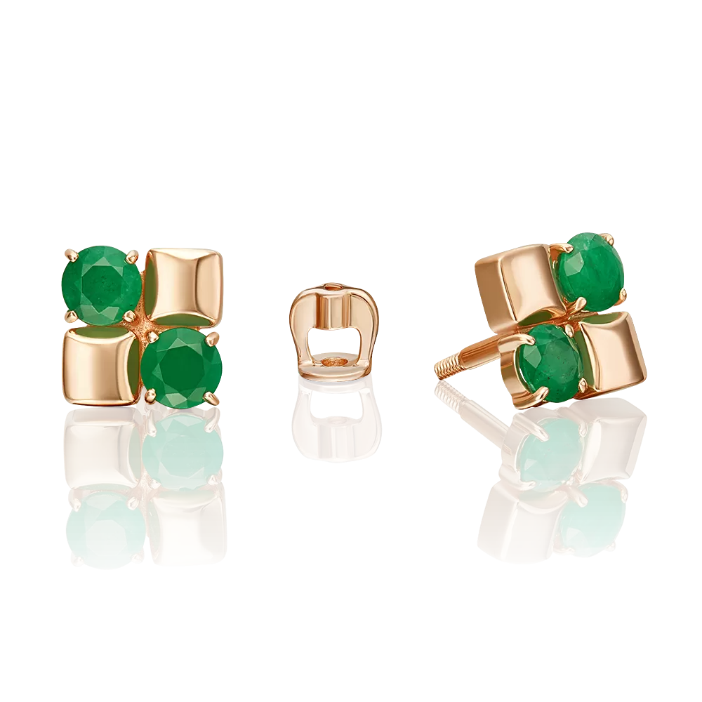 Серьги-пусеты из красного золота с изумрудами 02-5492-00-103-1110