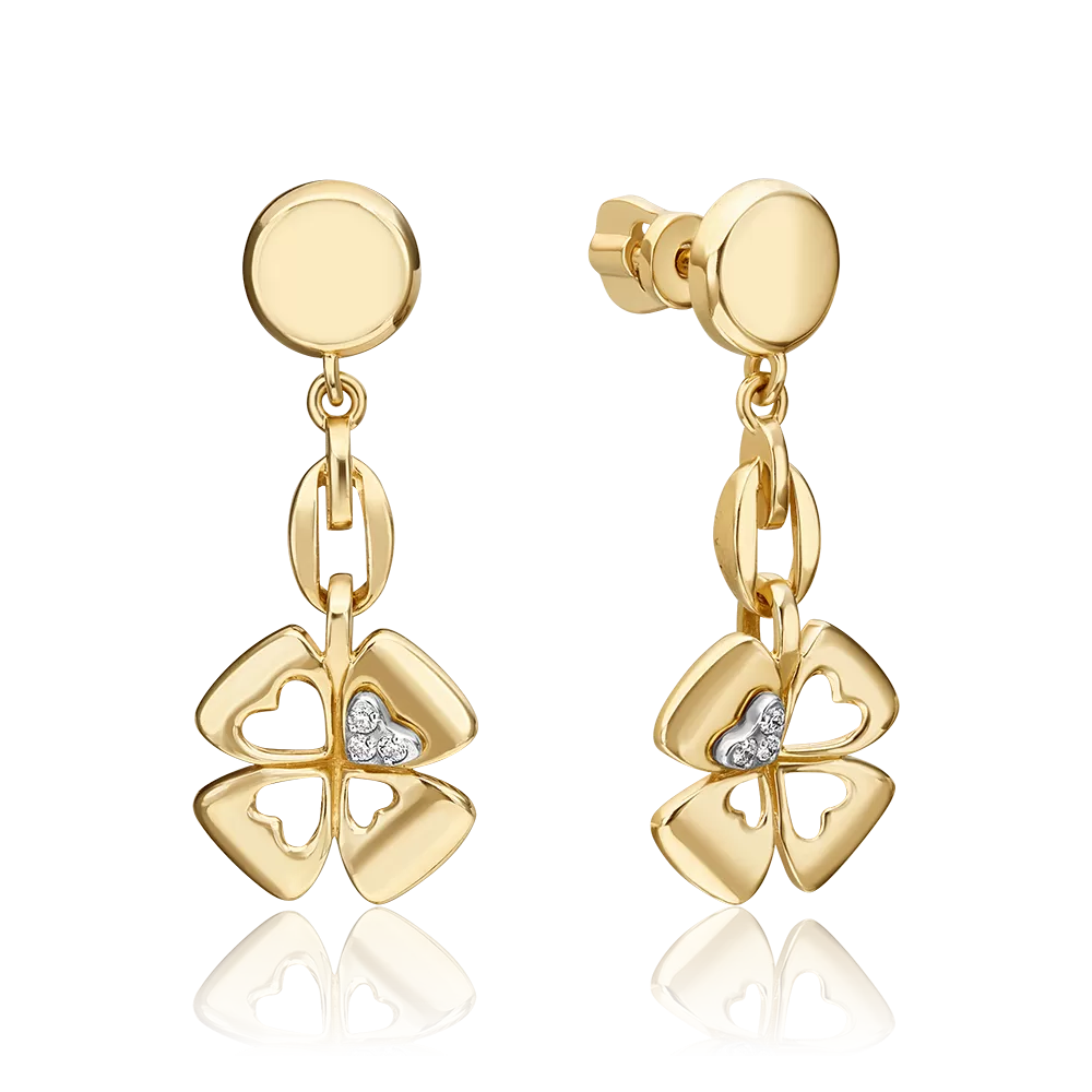 Серьги-пусеты «Клевер. Незабываемые моменты» из комбинированного золота с бриллиантами 02-4820-00-101-1121
