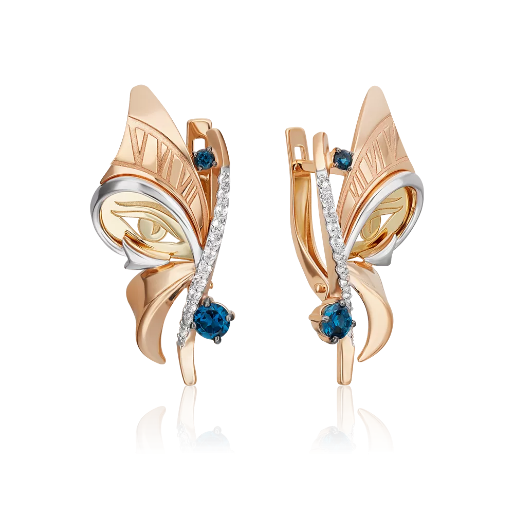 Серьги «Тайна красоты» с английским замком из комбинированного золота с топазами и натуральными топазами white 02-4866-00-201-1113