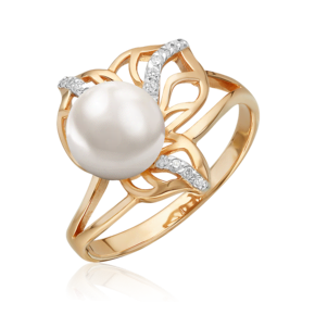 Кольцо из красного золота с жемчугом культивированным и фианитами 01-2153-00-302-1110-31