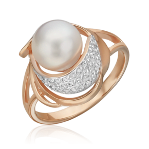Кольцо из красного золота с жемчугом культивированным и фианитами 01-2163-00-302-1110-31