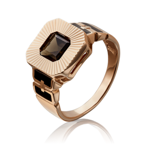 Печатка из красного золота с кварцем дымчатым и эмалью 01-2215-00-202-1110-46