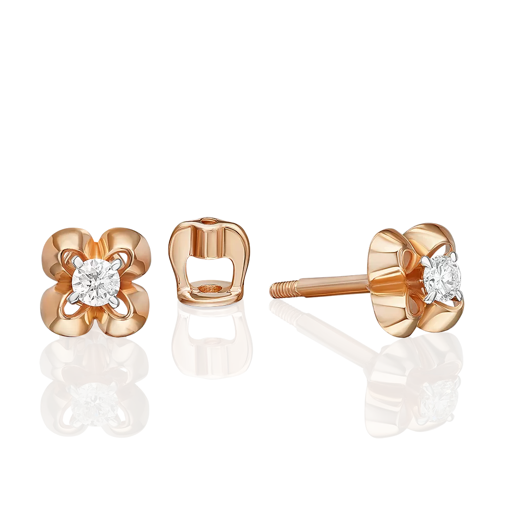 Серьги-пусеты из красного золота с бриллиантом 02-5415-00-101-1110