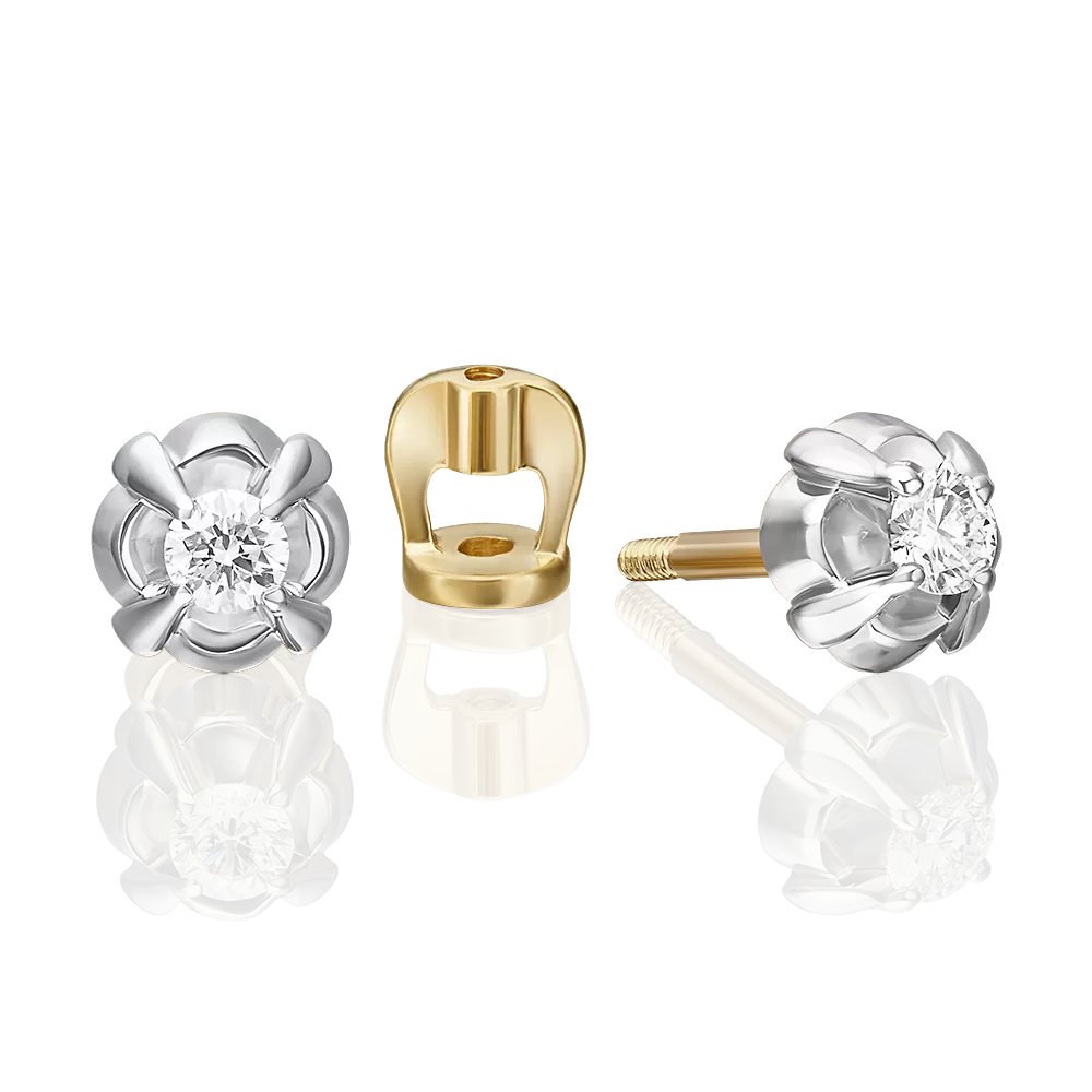 Серьги-пусеты из комбинированного золота с бриллиантом 02-5361-00-101-1121