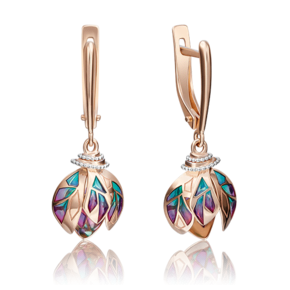 Серьги «Бутоны цветов» с английским замком из красного золота с эмалью 02-4196-00-000-1110-48