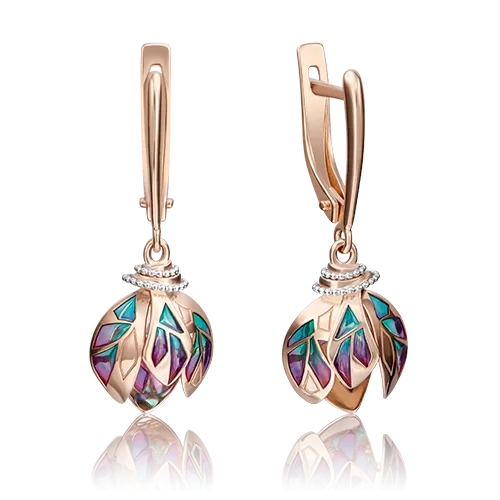 Серьги «Бутоны цветов» с английским замком из красного золота с эмалью 02-4196-00-000-1110-48