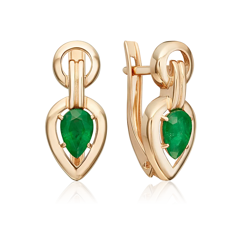 Серьги с английским замком из красного золота с изумрудом 02-5467-00-103-1110