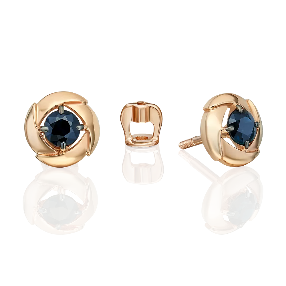 Серьги-пусеты из красного золота с сапфиром 02-5480-00-102-1110