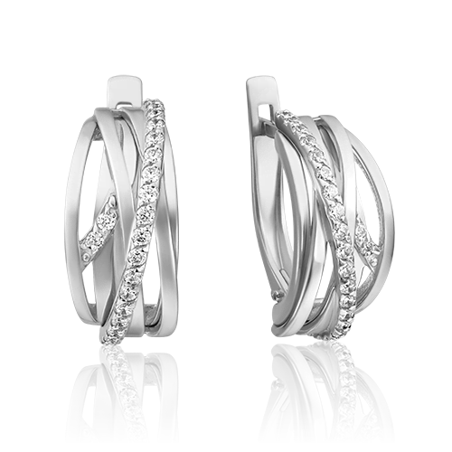 Серьги с английским замком из белого золота с фианитами 02-4540-00-401-1120-24