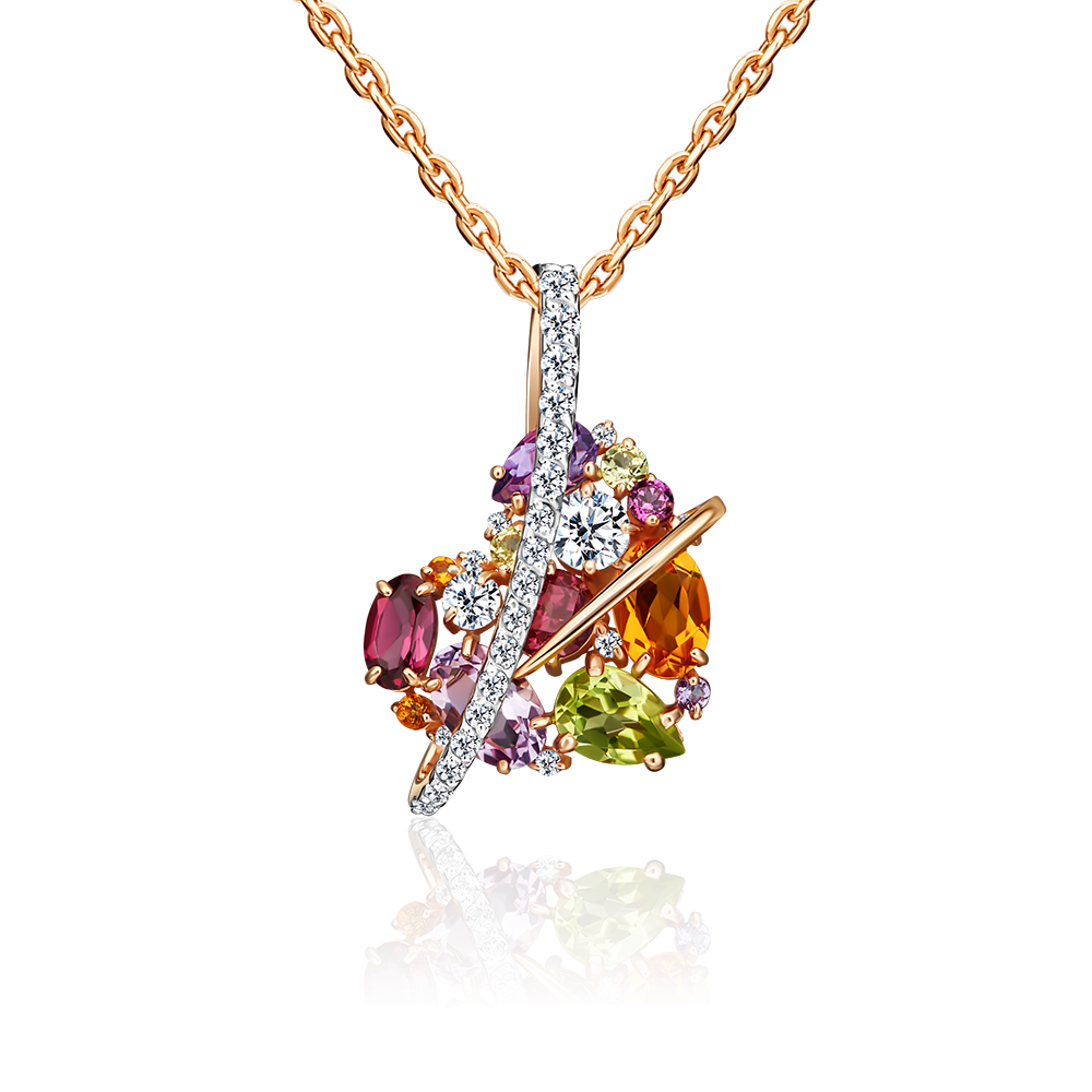 Подвеска «Сердце» из красного золота с миксом камней 03-3123-00-252-1110-46