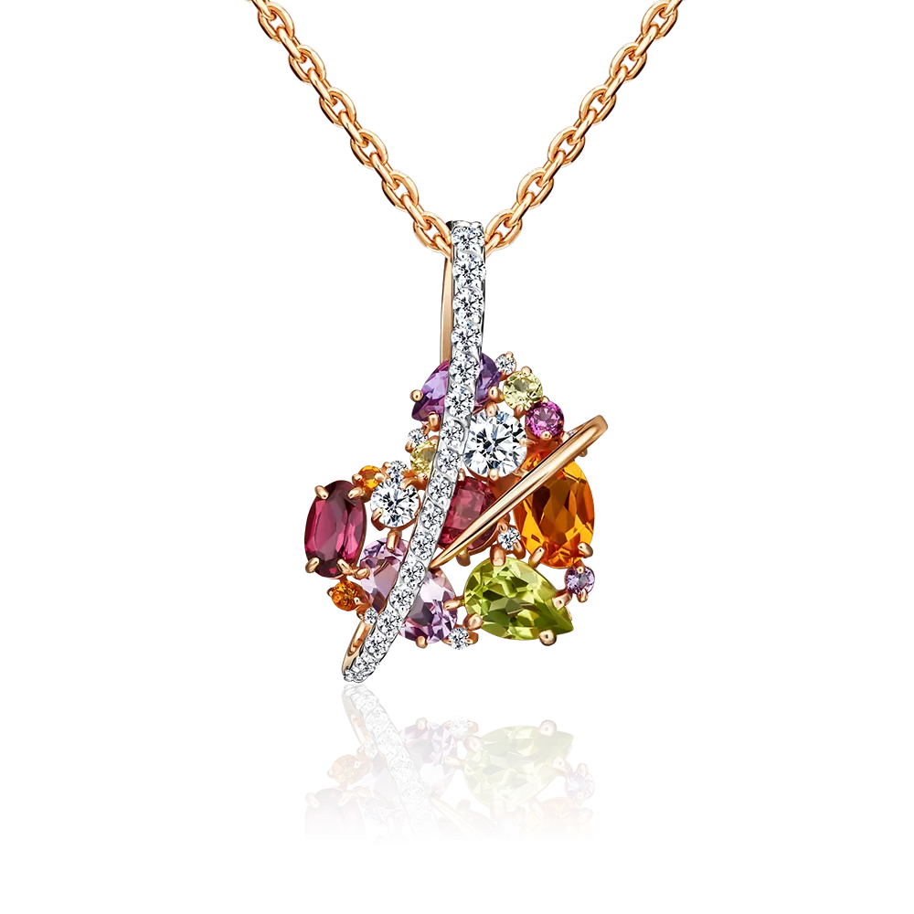 Подвеска «Сердце» из красного золота с миксом камней 03-3123-00-252-1110-46