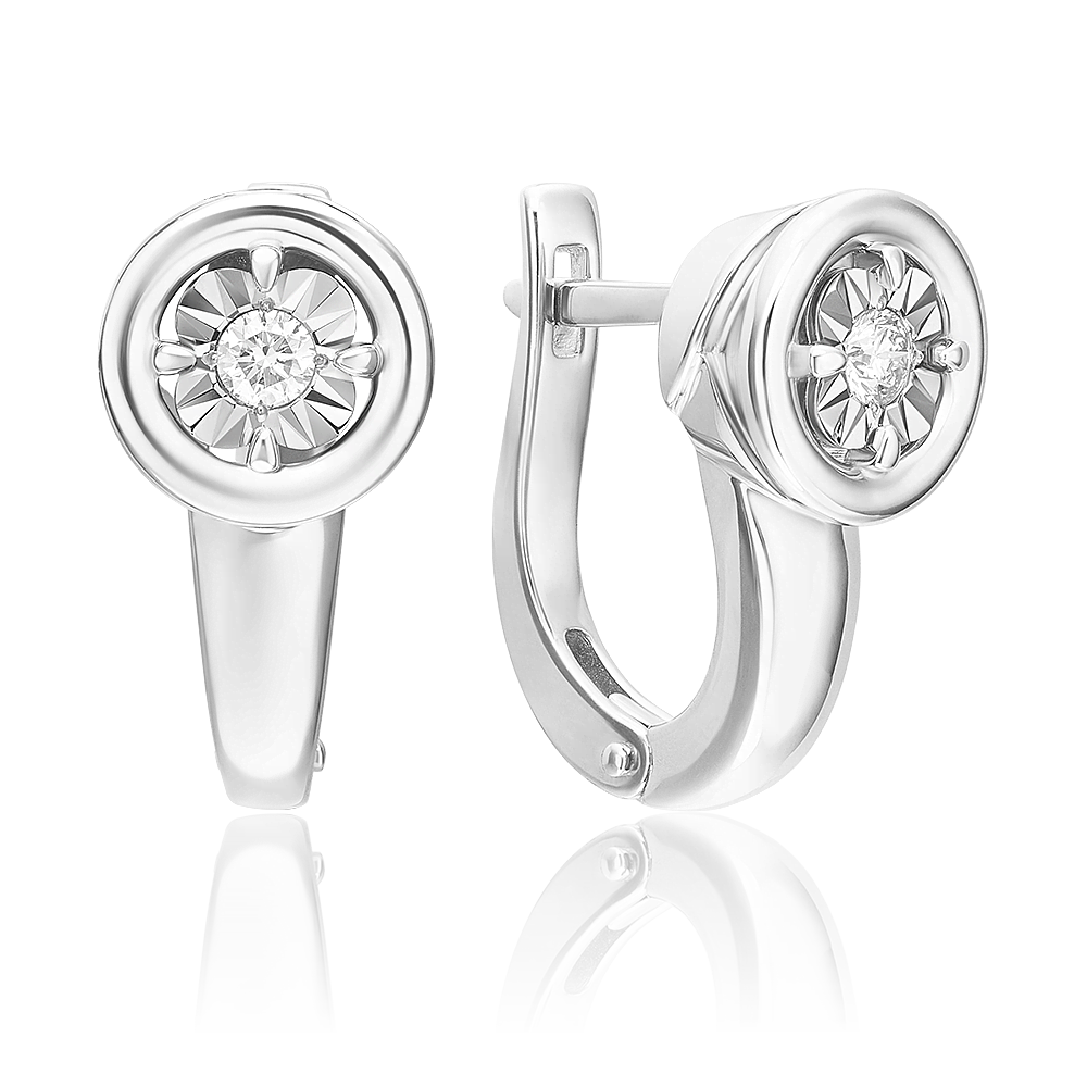 Серьги с английским замком из белого золота с бриллиантом 02-5248-00-101-1120