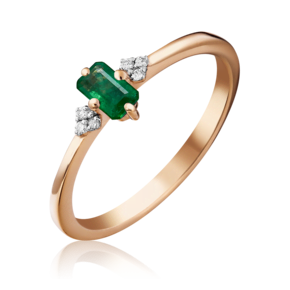 Кольцо из красного золота с изумрудом и бриллиантами 01-1459-00-106-1110-30