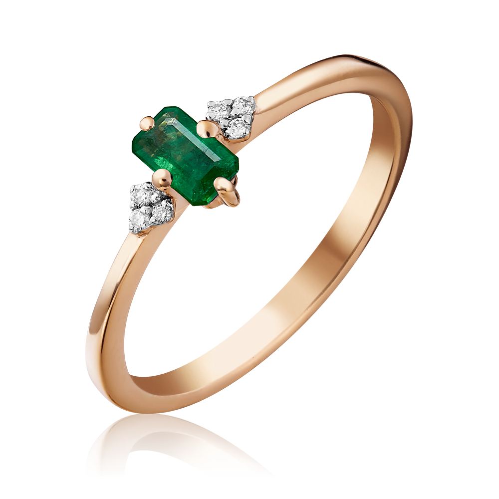 Кольцо из красного золота с изумрудом и бриллиантами 01-1459-00-106-1110-30
