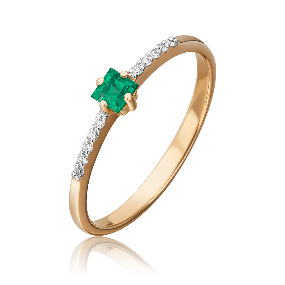 Кольцо из красного золота с изумрудом и бриллиантами 01-1460-00-106-1110-30